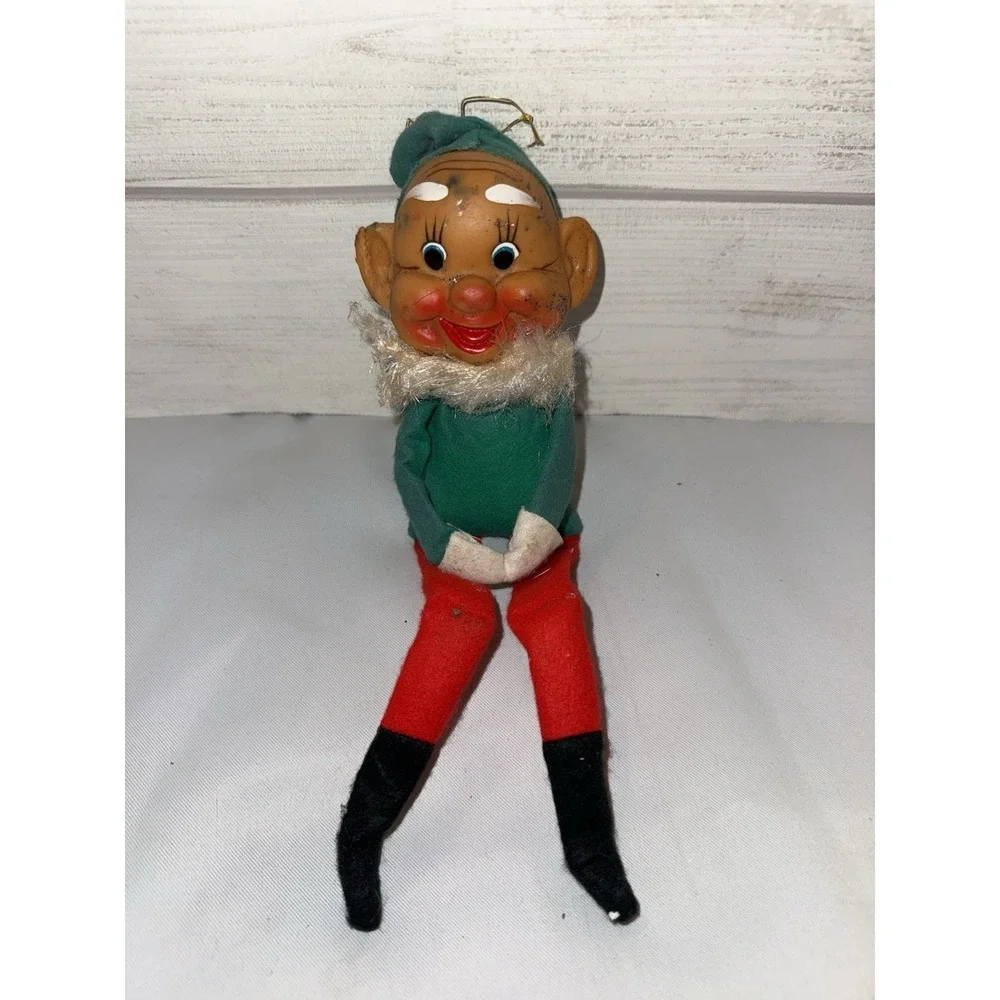 Vintage Christmas Jolly Face Santa Claus Elf Knee Hugger Red Cheeks Felt‎  11